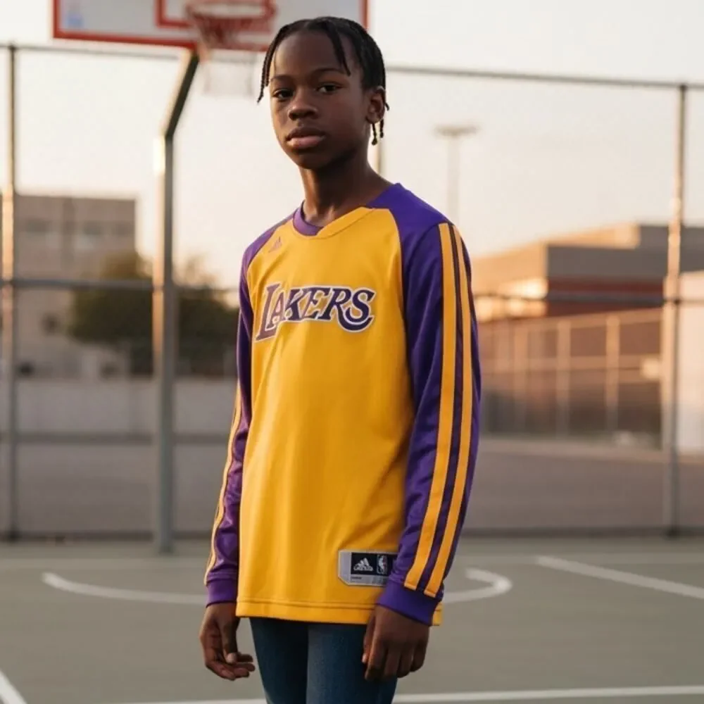ADIDAS NBA LAKERS Boys Gold & Purple Pullover Top-Size M (10-12)Girls love this!